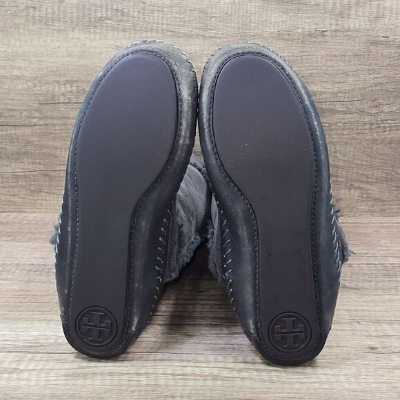 Tory Burch Amelie Women's Size 6.5 Gray Suede Shearling Fur Tall Boots - Picture 7 of 9